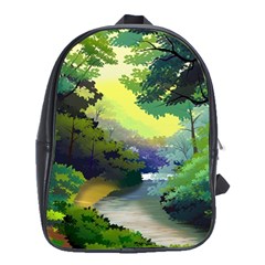 Landscape Illustration Nature Forest River Water School Bag (xl) by Mog4mog4