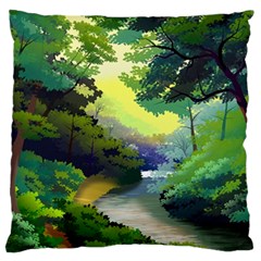 Landscape Illustration Nature Forest River Water Standard Premium Plush Fleece Cushion Case (two Sides) by Mog4mog4