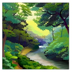 Landscape Illustration Nature Forest River Water Square Satin Scarf (36  X 36 ) by Mog4mog4