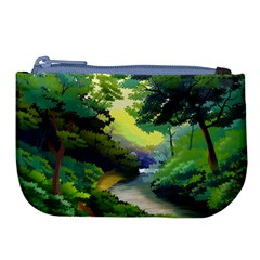 Landscape Illustration Nature Forest River Water Large Coin Purse by Mog4mog4