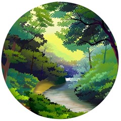 Landscape Illustration Nature Forest River Water Wooden Bottle Opener (round) by Mog4mog4