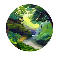 Landscape Illustration Nature Forest River Water Mini Round Pill Box (pack Of 3) by Mog4mog4