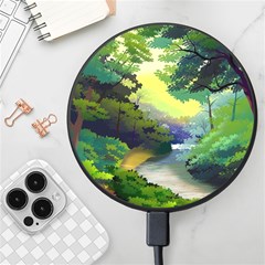 Landscape Illustration Nature Forest River Water Wireless Fast Charger(black) by Mog4mog4