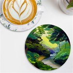 Landscape Illustration Nature Forest River Water UV Print Round Tile Coaster Front