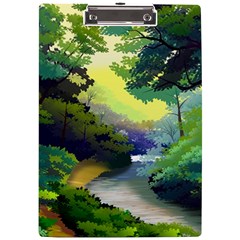 Landscape Illustration Nature Forest River Water A4 Acrylic Clipboard by Mog4mog4