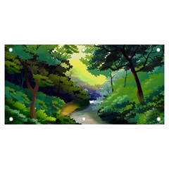 Landscape Illustration Nature Forest River Water Banner And Sign 6  X 3  by Mog4mog4