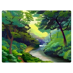 Landscape Illustration Nature Forest River Water Two Sides Premium Plush Fleece Blanket (extra Small) by Mog4mog4