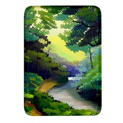 Landscape Illustration Nature Forest River Water Rectangular Glass Fridge Magnet (4 Pack) by Mog4mog4