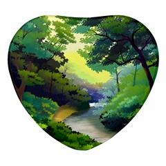 Landscape Illustration Nature Forest River Water Heart Glass Fridge Magnet (4 Pack) by Mog4mog4