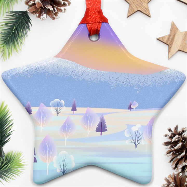 Vector Winter Landscape Sunset Evening Snow Ornament (Star)