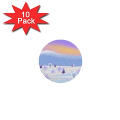 Vector Winter Landscape Sunset Evening Snow 1  Mini Buttons (10 Pack) 