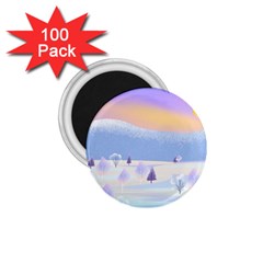 Vector Winter Landscape Sunset Evening Snow 1 75  Magnets (100 Pack) 