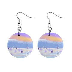 Vector Winter Landscape Sunset Evening Snow Mini Button Earrings