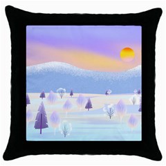 Vector Winter Landscape Sunset Evening Snow Throw Pillow Case (black)