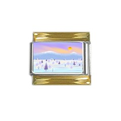 Vector Winter Landscape Sunset Evening Snow Gold Trim Italian Charm (9mm)