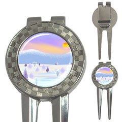 Vector Winter Landscape Sunset Evening Snow 3-in-1 Golf Divots