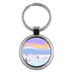 Vector Winter Landscape Sunset Evening Snow Key Chain (round) by Mog4mog4