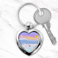 Vector Winter Landscape Sunset Evening Snow Key Chain (heart)