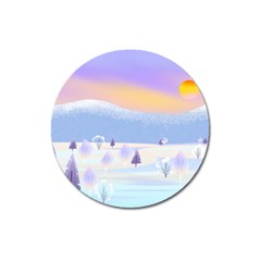 Vector Winter Landscape Sunset Evening Snow Magnet 3  (round) by Mog4mog4