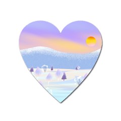 Vector Winter Landscape Sunset Evening Snow Heart Magnet