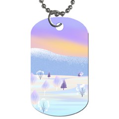 Vector Winter Landscape Sunset Evening Snow Dog Tag (one Side)