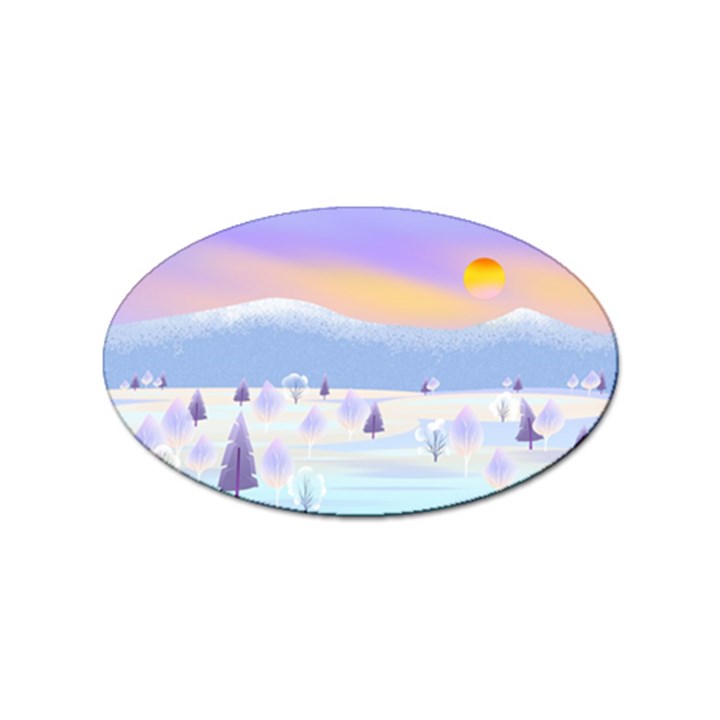 Vector Winter Landscape Sunset Evening Snow Sticker Oval (100 pack)