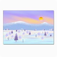 Vector Winter Landscape Sunset Evening Snow Postcard 4 x 6  (pkg Of 10)