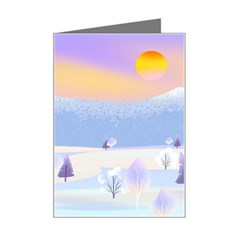 Vector Winter Landscape Sunset Evening Snow Mini Greeting Card