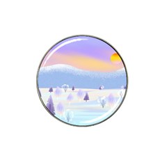 Vector Winter Landscape Sunset Evening Snow Hat Clip Ball Marker (4 Pack)