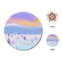 Vector Winter Landscape Sunset Evening Snow Playing Cards Single Design (round)