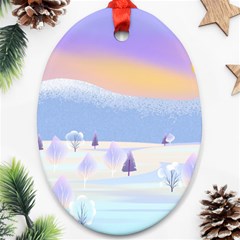 Vector Winter Landscape Sunset Evening Snow Oval Ornament (two Sides)