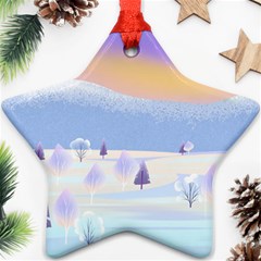 Vector Winter Landscape Sunset Evening Snow Star Ornament (two Sides)