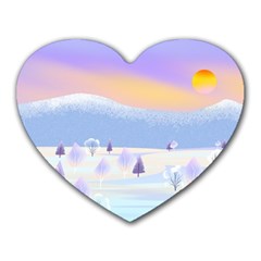 Vector Winter Landscape Sunset Evening Snow Heart Mousepad by Mog4mog4