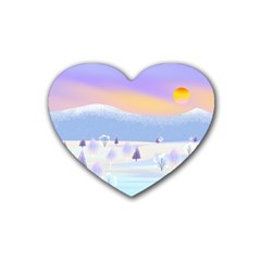 Vector Winter Landscape Sunset Evening Snow Rubber Heart Coaster (4 Pack) by Mog4mog4