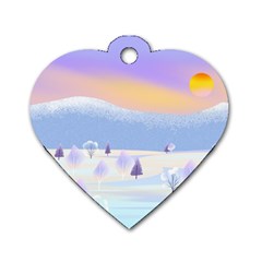 Vector Winter Landscape Sunset Evening Snow Dog Tag Heart (two Sides)