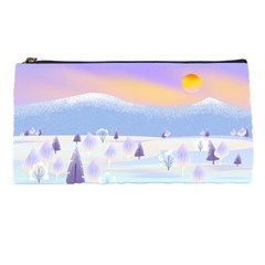 Vector Winter Landscape Sunset Evening Snow Pencil Case