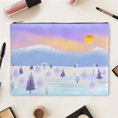 Vector Winter Landscape Sunset Evening Snow Cosmetic Bag (xl)