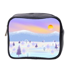 Vector Winter Landscape Sunset Evening Snow Mini Toiletries Bag (two Sides)