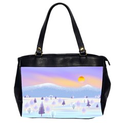 Vector Winter Landscape Sunset Evening Snow Oversize Office Handbag (2 Sides)