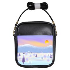 Vector Winter Landscape Sunset Evening Snow Girls Sling Bag