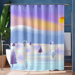 Vector Winter Landscape Sunset Evening Snow Shower Curtain 60  X 72  (medium) 