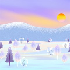 Vector Winter Landscape Sunset Evening Snow Play Mat (square)