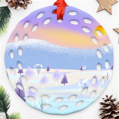 Vector Winter Landscape Sunset Evening Snow Ornament (round Filigree)