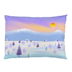 Vector Winter Landscape Sunset Evening Snow Pillow Case (two Sides)