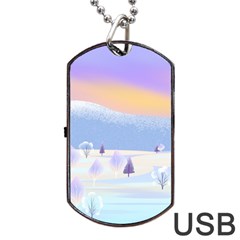 Vector Winter Landscape Sunset Evening Snow Dog Tag Usb Flash (two Sides)