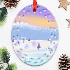 Vector Winter Landscape Sunset Evening Snow Oval Filigree Ornament (two Sides)