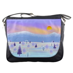 Vector Winter Landscape Sunset Evening Snow Messenger Bag