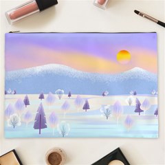 Vector Winter Landscape Sunset Evening Snow Cosmetic Bag (xxl)