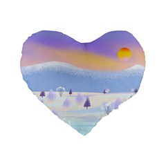 Vector Winter Landscape Sunset Evening Snow Standard 16  Premium Heart Shape Cushions