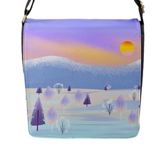 Vector Winter Landscape Sunset Evening Snow Flap Closure Messenger Bag (l)